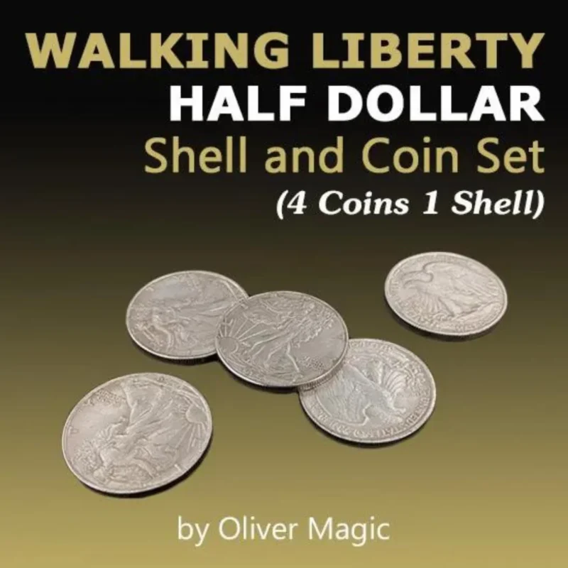 Walking Liberty Half Dollar Shell and Coin Set 4 Coins 1 Shell by Oliver Magic